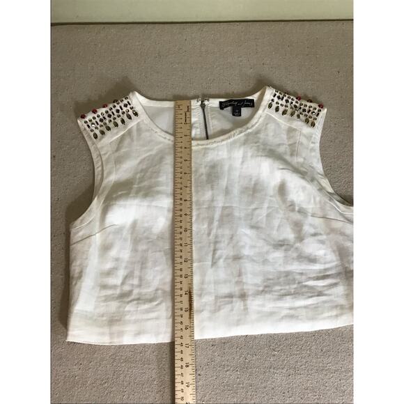 Elizabeth & James Women Bejeweled shoulder  Linen Sleeveless Cropped Top Sz Med - Picture 7 of 12